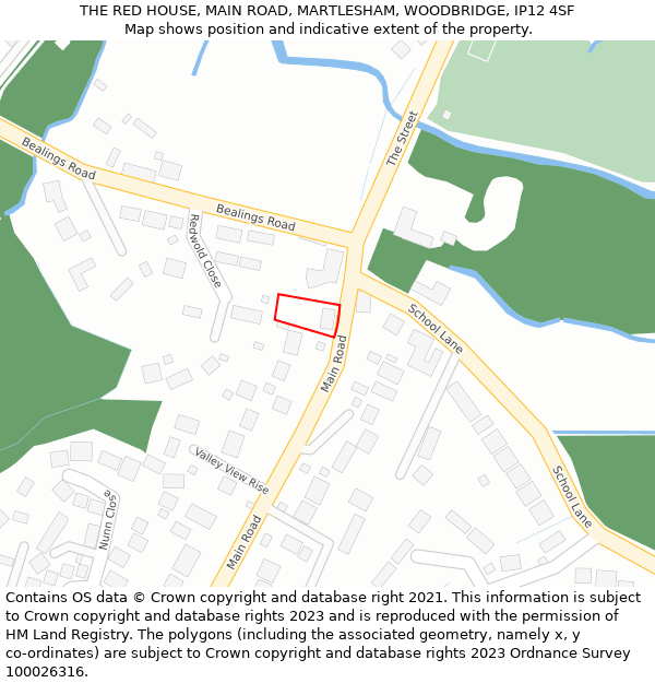 THE RED HOUSE, MAIN ROAD, MARTLESHAM, WOODBRIDGE, IP12 4SF: Location map and indicative extent of plot