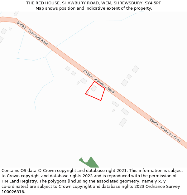 THE RED HOUSE, SHAWBURY ROAD, WEM, SHREWSBURY, SY4 5PF: Location map and indicative extent of plot