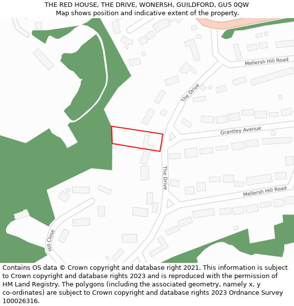 THE RED HOUSE, THE DRIVE, WONERSH, GUILDFORD, GU5 0QW: Location map and indicative extent of plot