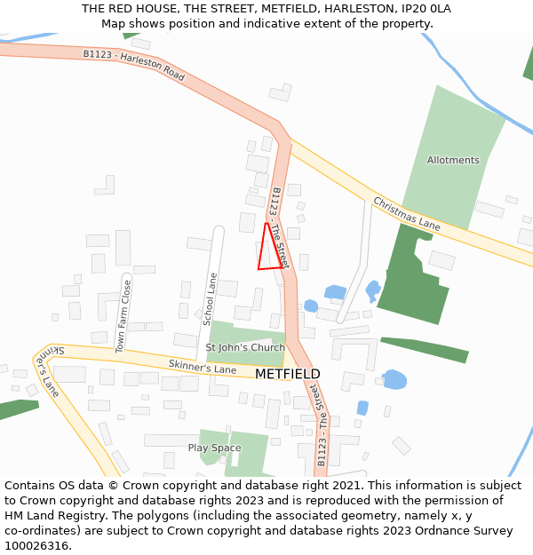 THE RED HOUSE, THE STREET, METFIELD, HARLESTON, IP20 0LA: Location map and indicative extent of plot