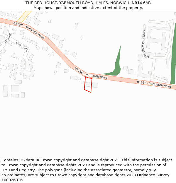 THE RED HOUSE, YARMOUTH ROAD, HALES, NORWICH, NR14 6AB: Location map and indicative extent of plot