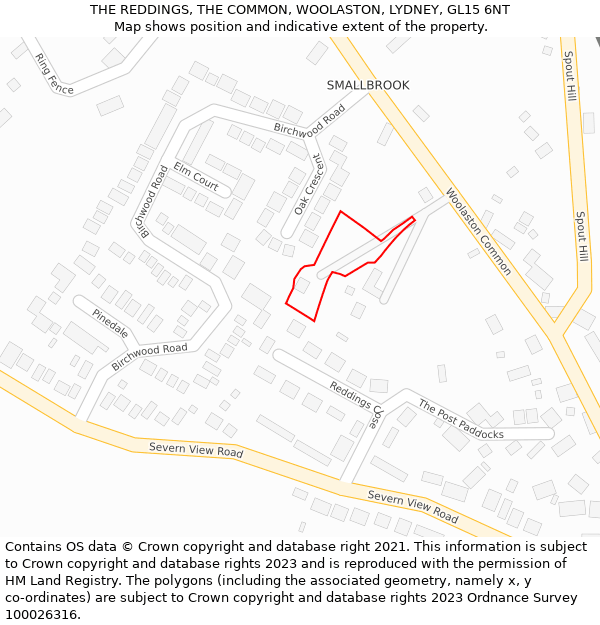THE REDDINGS, THE COMMON, WOOLASTON, LYDNEY, GL15 6NT: Location map and indicative extent of plot