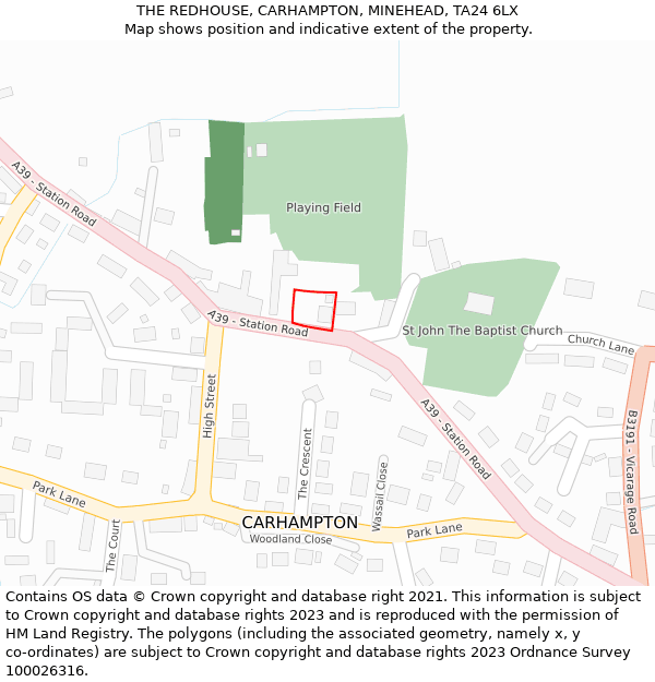 THE REDHOUSE, CARHAMPTON, MINEHEAD, TA24 6LX: Location map and indicative extent of plot