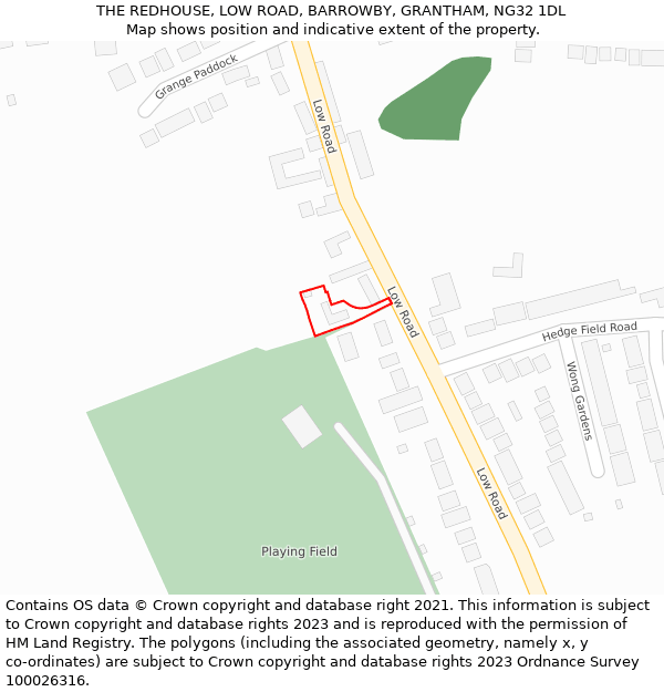 THE REDHOUSE, LOW ROAD, BARROWBY, GRANTHAM, NG32 1DL: Location map and indicative extent of plot