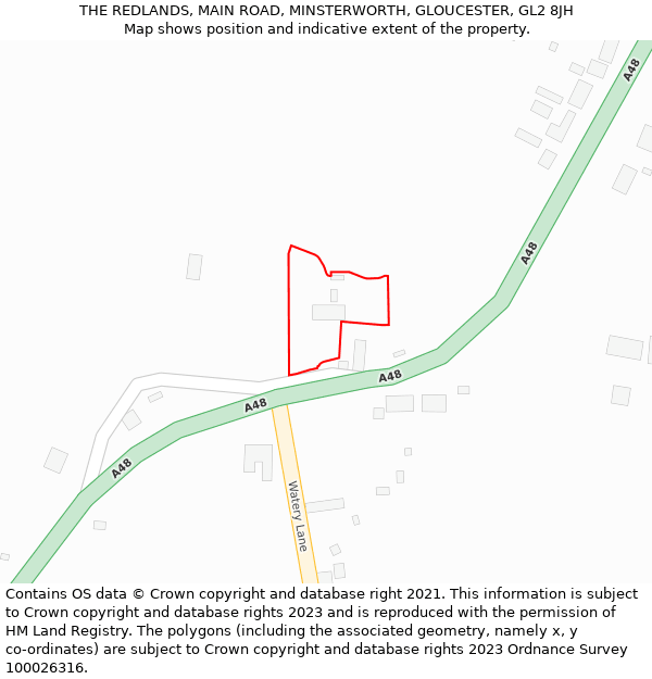 THE REDLANDS, MAIN ROAD, MINSTERWORTH, GLOUCESTER, GL2 8JH: Location map and indicative extent of plot