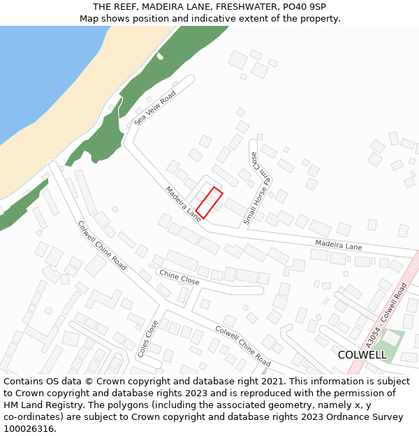 THE REEF, MADEIRA LANE, FRESHWATER, PO40 9SP: Location map and indicative extent of plot