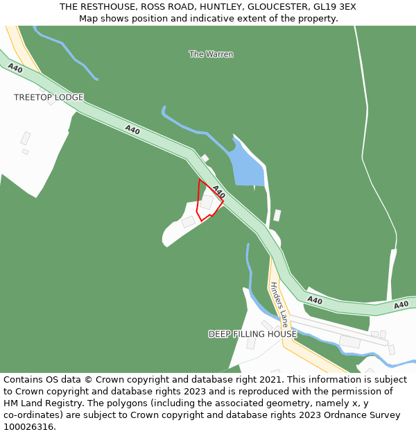 THE RESTHOUSE, ROSS ROAD, HUNTLEY, GLOUCESTER, GL19 3EX: Location map and indicative extent of plot