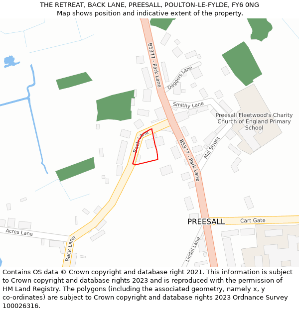 THE RETREAT, BACK LANE, PREESALL, POULTON-LE-FYLDE, FY6 0NG: Location map and indicative extent of plot