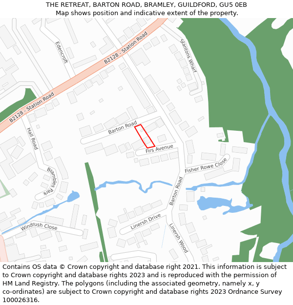 THE RETREAT, BARTON ROAD, BRAMLEY, GUILDFORD, GU5 0EB: Location map and indicative extent of plot