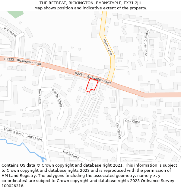 THE RETREAT, BICKINGTON, BARNSTAPLE, EX31 2JH: Location map and indicative extent of plot