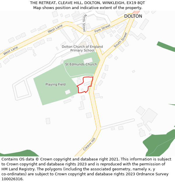 THE RETREAT, CLEAVE HILL, DOLTON, WINKLEIGH, EX19 8QT: Location map and indicative extent of plot