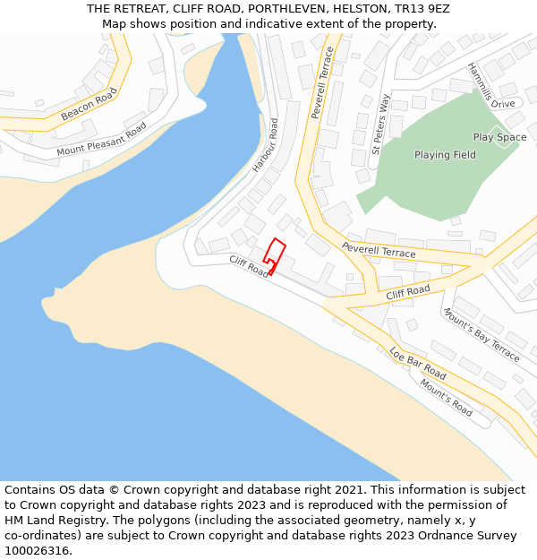 THE RETREAT, CLIFF ROAD, PORTHLEVEN, HELSTON, TR13 9EZ: Location map and indicative extent of plot
