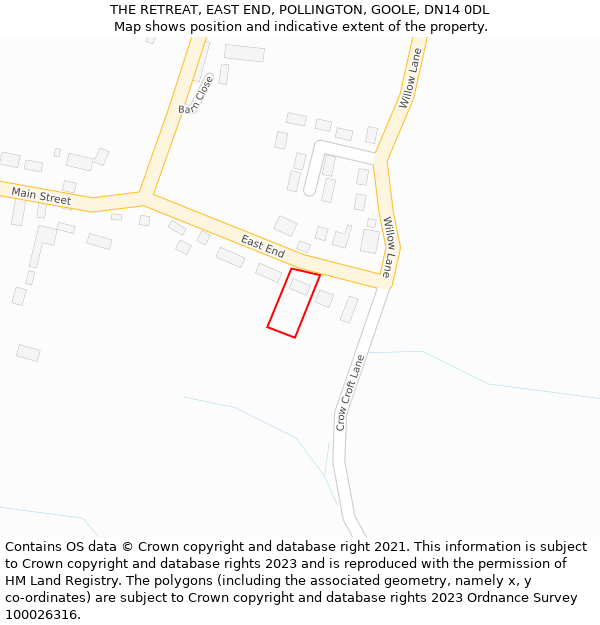 THE RETREAT, EAST END, POLLINGTON, GOOLE, DN14 0DL: Location map and indicative extent of plot