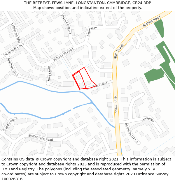 THE RETREAT, FEWS LANE, LONGSTANTON, CAMBRIDGE, CB24 3DP: Location map and indicative extent of plot