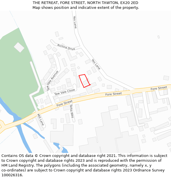 THE RETREAT, FORE STREET, NORTH TAWTON, EX20 2ED: Location map and indicative extent of plot
