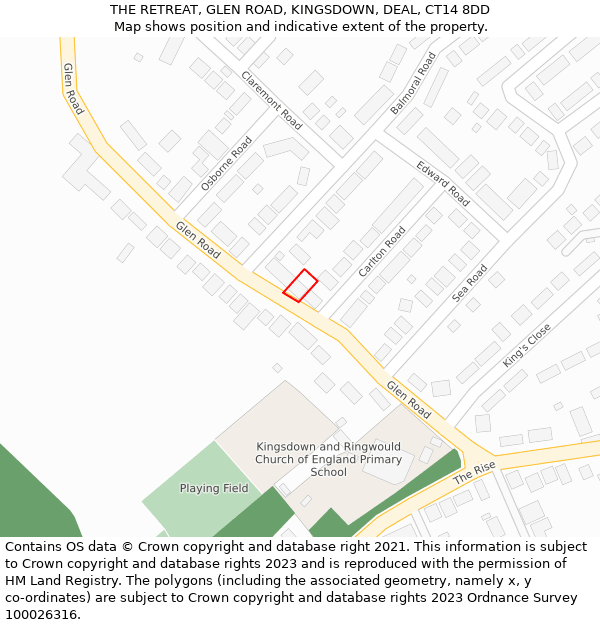 THE RETREAT, GLEN ROAD, KINGSDOWN, DEAL, CT14 8DD: Location map and indicative extent of plot