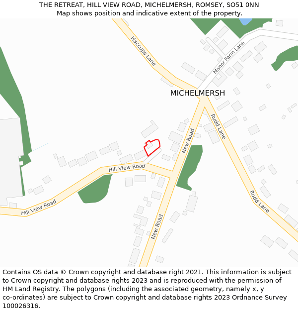 THE RETREAT, HILL VIEW ROAD, MICHELMERSH, ROMSEY, SO51 0NN: Location map and indicative extent of plot