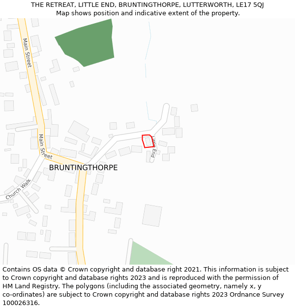 THE RETREAT, LITTLE END, BRUNTINGTHORPE, LUTTERWORTH, LE17 5QJ: Location map and indicative extent of plot