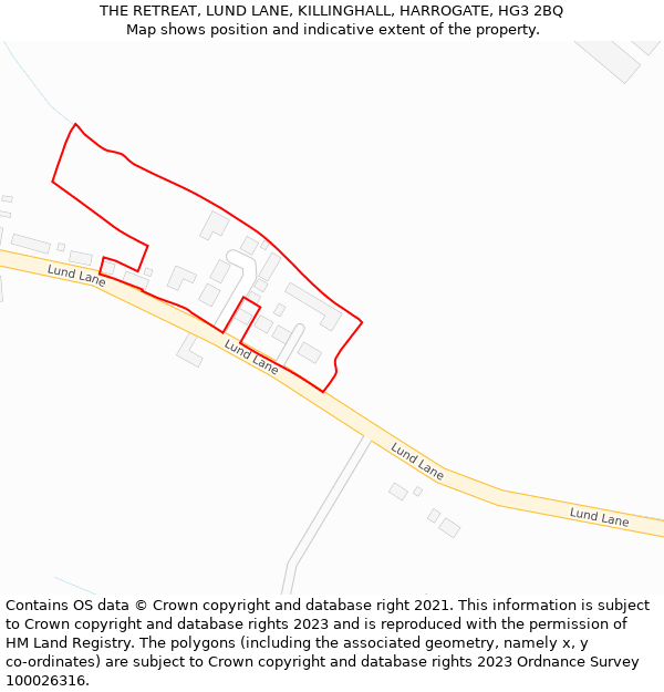 THE RETREAT, LUND LANE, KILLINGHALL, HARROGATE, HG3 2BQ: Location map and indicative extent of plot