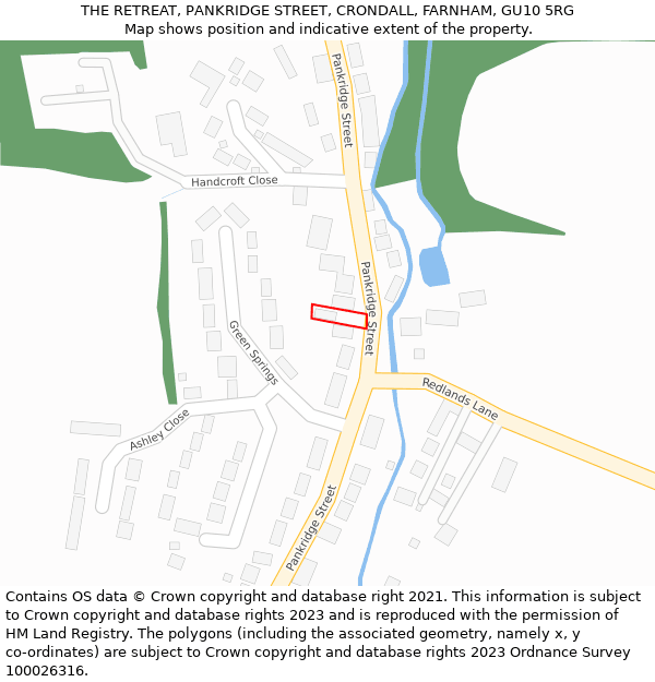 THE RETREAT, PANKRIDGE STREET, CRONDALL, FARNHAM, GU10 5RG: Location map and indicative extent of plot