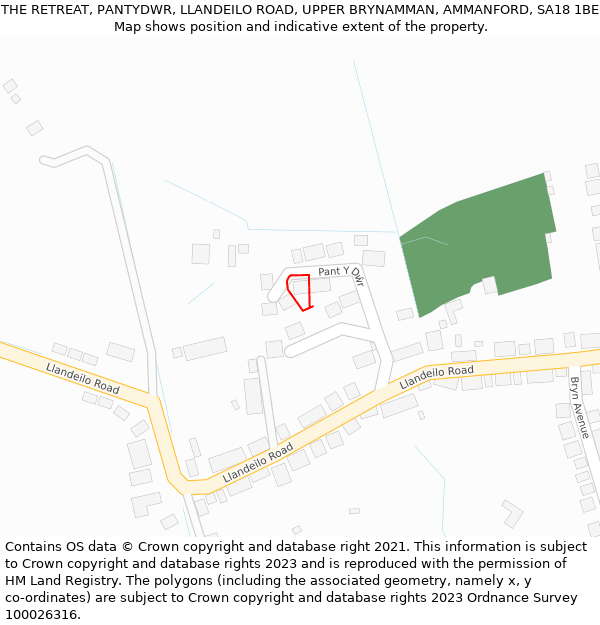 THE RETREAT, PANTYDWR, LLANDEILO ROAD, UPPER BRYNAMMAN, AMMANFORD, SA18 1BE: Location map and indicative extent of plot