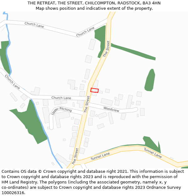 THE RETREAT, THE STREET, CHILCOMPTON, RADSTOCK, BA3 4HN: Location map and indicative extent of plot