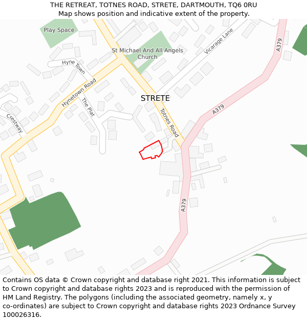 THE RETREAT, TOTNES ROAD, STRETE, DARTMOUTH, TQ6 0RU: Location map and indicative extent of plot