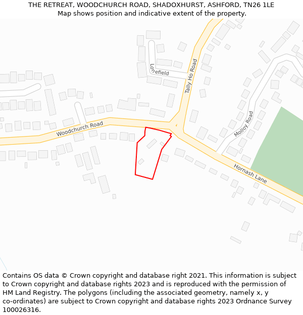 THE RETREAT, WOODCHURCH ROAD, SHADOXHURST, ASHFORD, TN26 1LE: Location map and indicative extent of plot