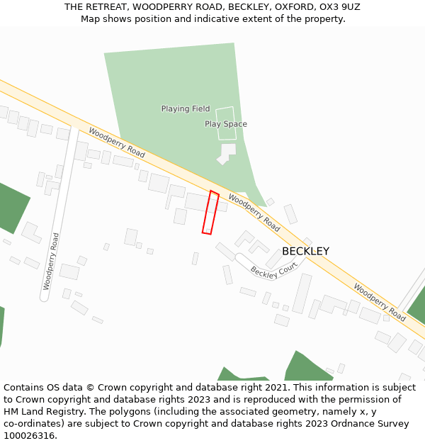 THE RETREAT, WOODPERRY ROAD, BECKLEY, OXFORD, OX3 9UZ: Location map and indicative extent of plot