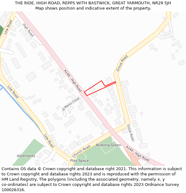 THE RIDE, HIGH ROAD, REPPS WITH BASTWICK, GREAT YARMOUTH, NR29 5JH: Location map and indicative extent of plot