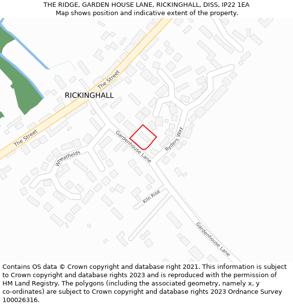 THE RIDGE, GARDEN HOUSE LANE, RICKINGHALL, DISS, IP22 1EA: Location map and indicative extent of plot