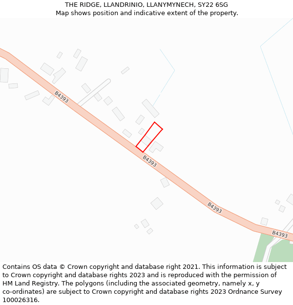 THE RIDGE, LLANDRINIO, LLANYMYNECH, SY22 6SG: Location map and indicative extent of plot