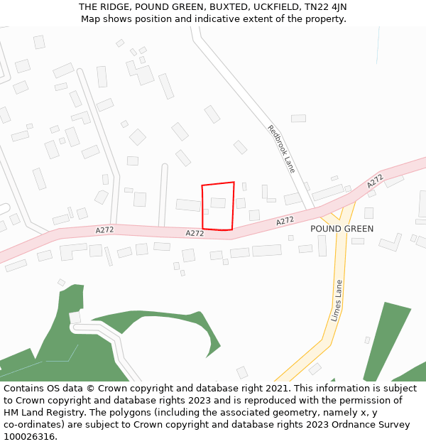 THE RIDGE, POUND GREEN, BUXTED, UCKFIELD, TN22 4JN: Location map and indicative extent of plot