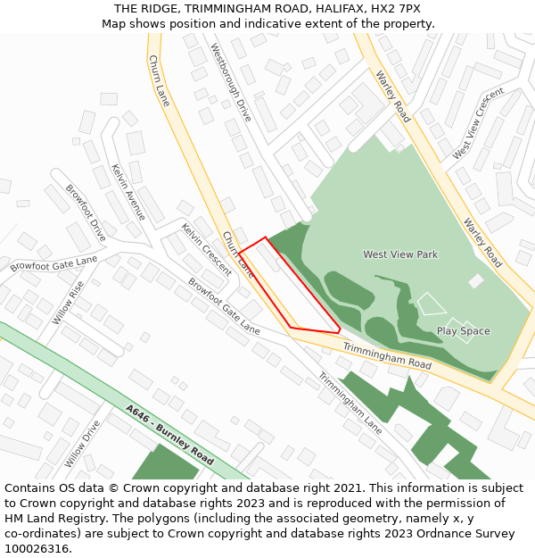 THE RIDGE, TRIMMINGHAM ROAD, HALIFAX, HX2 7PX: Location map and indicative extent of plot