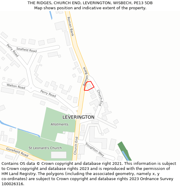 THE RIDGES, CHURCH END, LEVERINGTON, WISBECH, PE13 5DB: Location map and indicative extent of plot