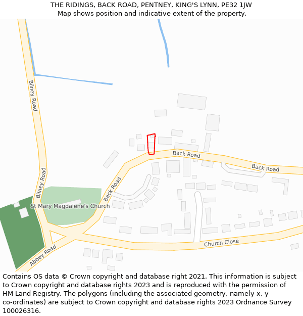 THE RIDINGS, BACK ROAD, PENTNEY, KING'S LYNN, PE32 1JW: Location map and indicative extent of plot