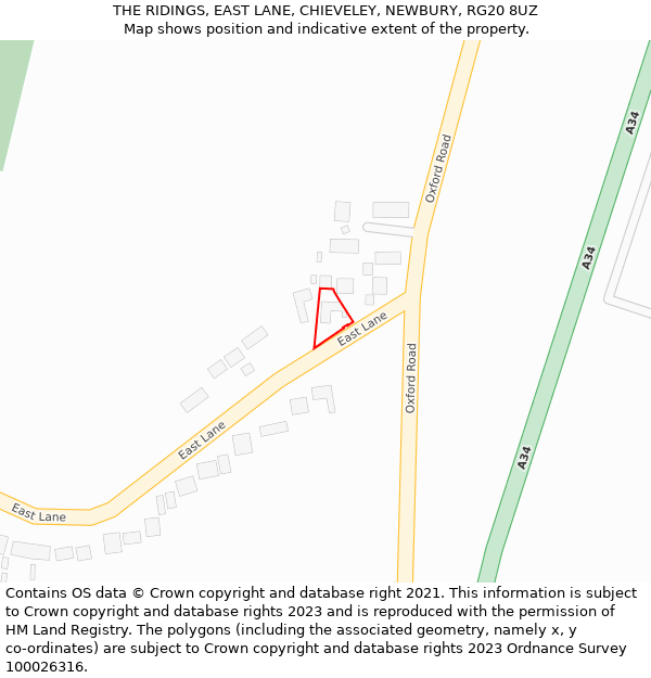 THE RIDINGS, EAST LANE, CHIEVELEY, NEWBURY, RG20 8UZ: Location map and indicative extent of plot