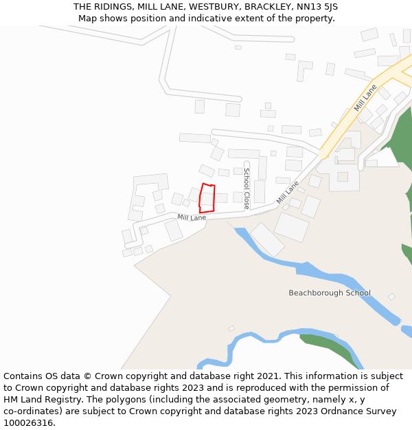 THE RIDINGS, MILL LANE, WESTBURY, BRACKLEY, NN13 5JS: Location map and indicative extent of plot