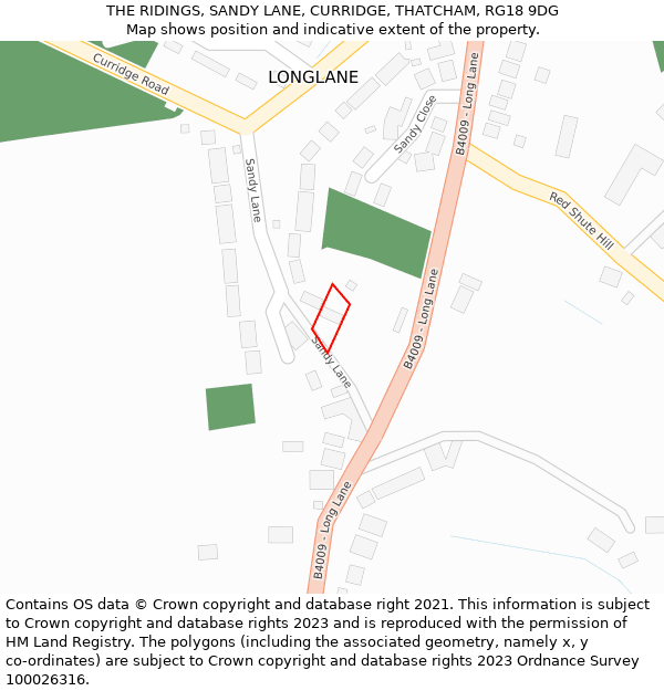 THE RIDINGS, SANDY LANE, CURRIDGE, THATCHAM, RG18 9DG: Location map and indicative extent of plot