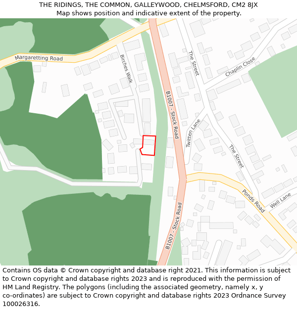 THE RIDINGS, THE COMMON, GALLEYWOOD, CHELMSFORD, CM2 8JX: Location map and indicative extent of plot