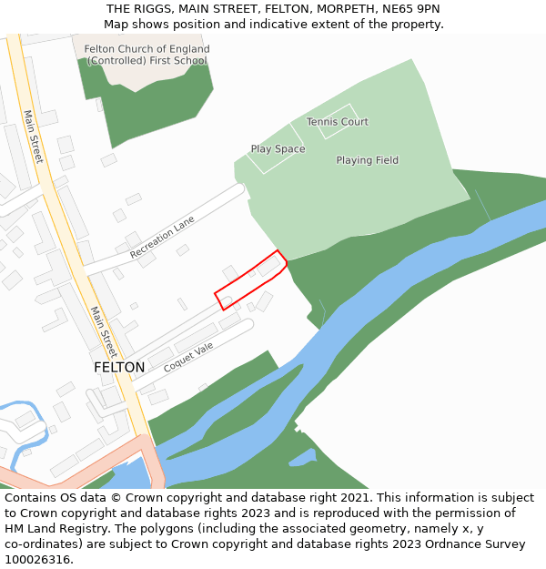 THE RIGGS, MAIN STREET, FELTON, MORPETH, NE65 9PN: Location map and indicative extent of plot