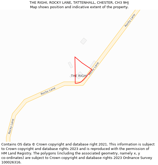 THE RIGHI, ROCKY LANE, TATTENHALL, CHESTER, CH3 9HJ: Location map and indicative extent of plot