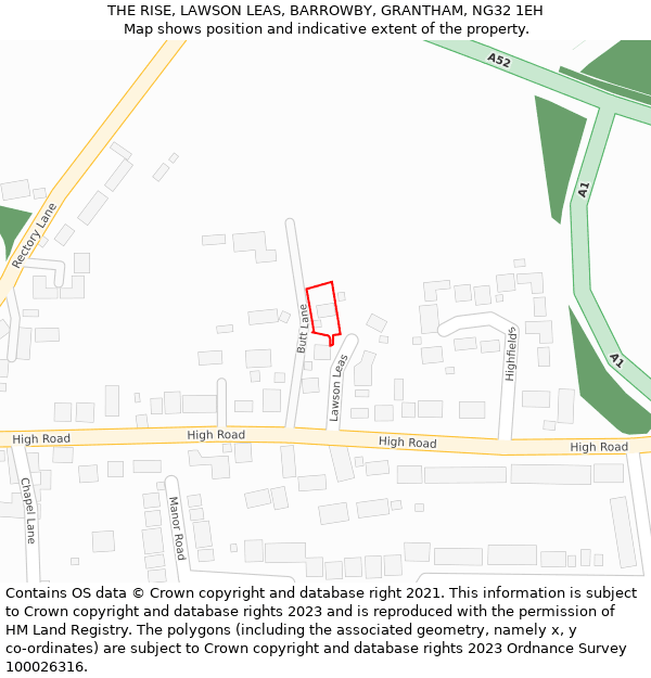 THE RISE, LAWSON LEAS, BARROWBY, GRANTHAM, NG32 1EH: Location map and indicative extent of plot