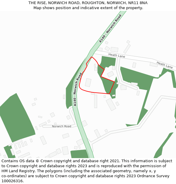 THE RISE, NORWICH ROAD, ROUGHTON, NORWICH, NR11 8NA: Location map and indicative extent of plot