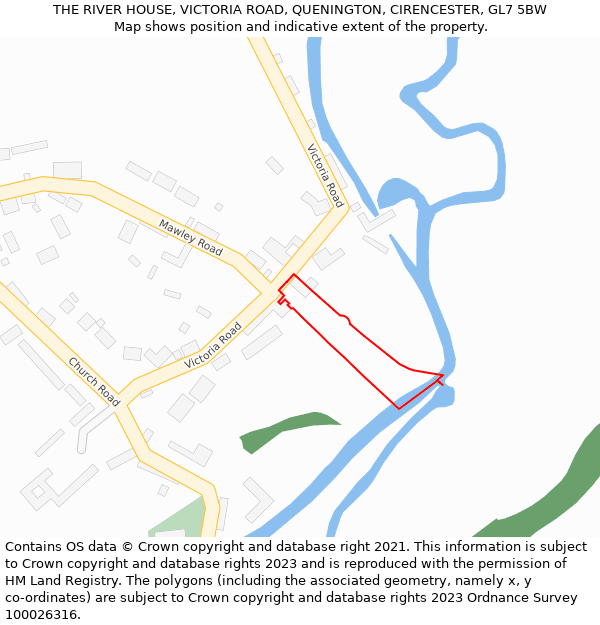 THE RIVER HOUSE, VICTORIA ROAD, QUENINGTON, CIRENCESTER, GL7 5BW: Location map and indicative extent of plot