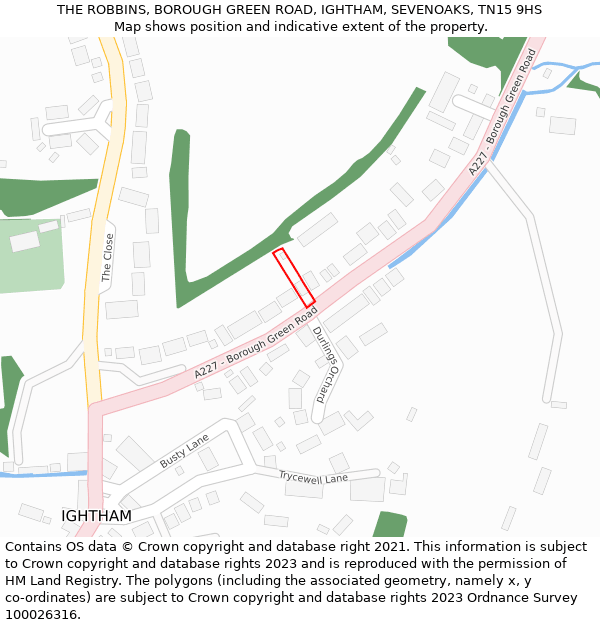 THE ROBBINS, BOROUGH GREEN ROAD, IGHTHAM, SEVENOAKS, TN15 9HS: Location map and indicative extent of plot