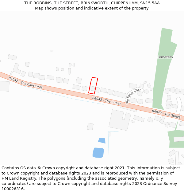 THE ROBBINS, THE STREET, BRINKWORTH, CHIPPENHAM, SN15 5AA: Location map and indicative extent of plot