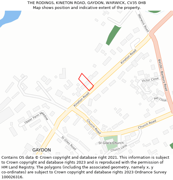 THE RODINGS, KINETON ROAD, GAYDON, WARWICK, CV35 0HB: Location map and indicative extent of plot