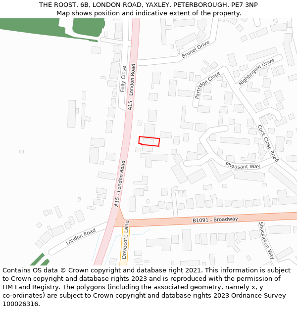 THE ROOST, 6B, LONDON ROAD, YAXLEY, PETERBOROUGH, PE7 3NP: Location map and indicative extent of plot