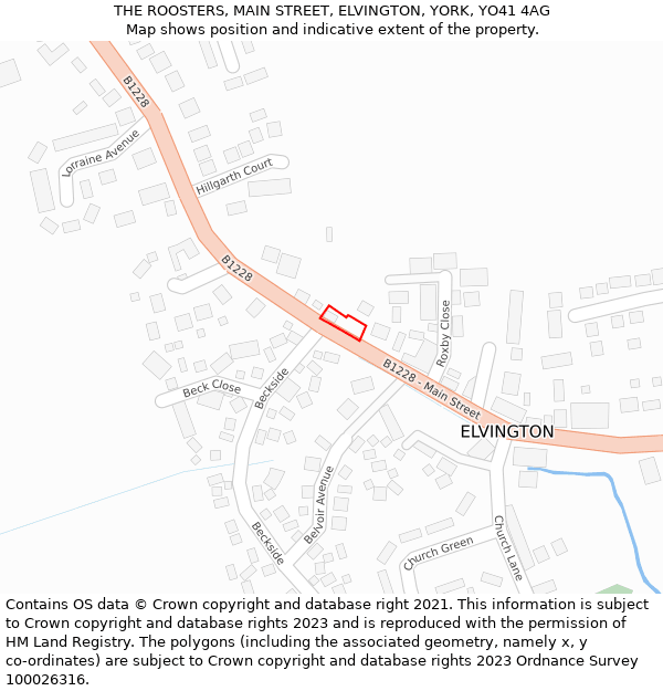THE ROOSTERS, MAIN STREET, ELVINGTON, YORK, YO41 4AG: Location map and indicative extent of plot